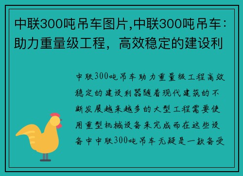 中联300吨吊车图片,中联300吨吊车：助力重量级工程，高效稳定的建设利器