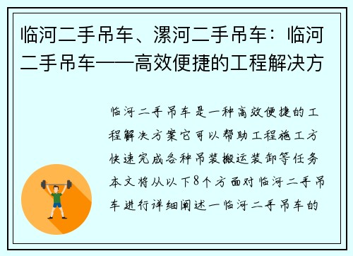 临河二手吊车、漯河二手吊车：临河二手吊车——高效便捷的工程解决方案