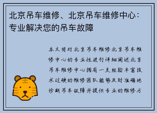 北京吊车维修、北京吊车维修中心：专业解决您的吊车故障